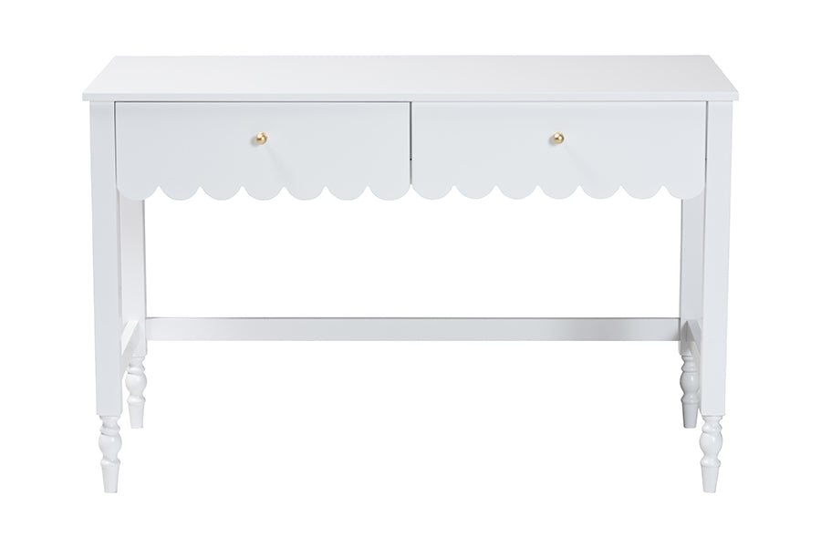 Baxton Studio Roni Writing Desk with Drawers - Modern Cottage Style Desk with Scalloped Detailing for Home Office or Vanity, White