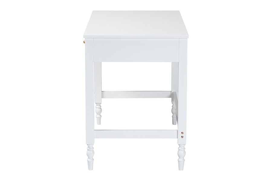 Baxton Studio Roni Writing Desk with Drawers - Modern Cottage Style Desk with Scalloped Detailing for Home Office or Vanity, White
