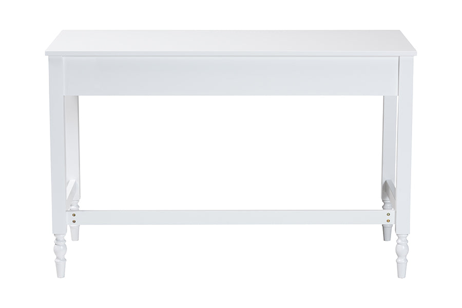 Baxton Studio Roni Writing Desk with Drawers - Modern Cottage Style Desk with Scalloped Detailing for Home Office or Vanity, White
