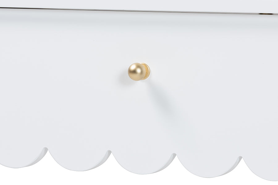 Baxton Studio Roni Writing Desk with Drawers - Modern Cottage Style Desk with Scalloped Detailing for Home Office or Vanity, White