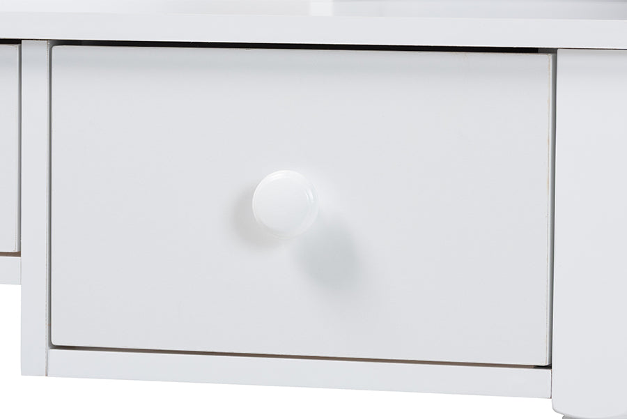 Baxton Studio Archwood Writing Desk with Hutch - 3-Drawer Wood Desk with Bobbin Design for Home Office or Bedroom Workspace, White