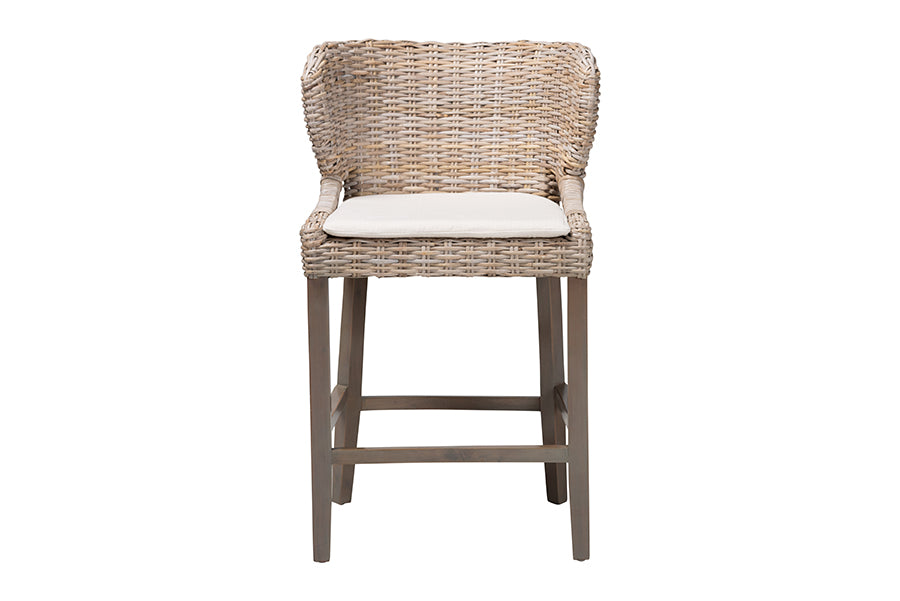 bali & pari Niesha Kubu Rattan Counter Stool with Cushion - Handwoven Wicker Accent Stool with Flared Arms Design for Kitchen Island