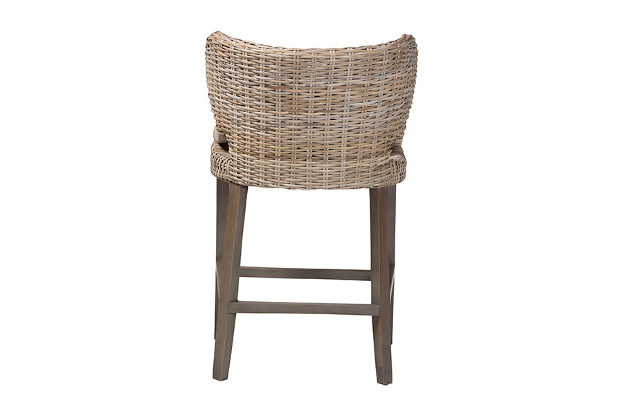 bali & pari Niesha Kubu Rattan Counter Stool with Cushion - Handwoven Wicker Accent Stool with Flared Arms Design for Kitchen Island