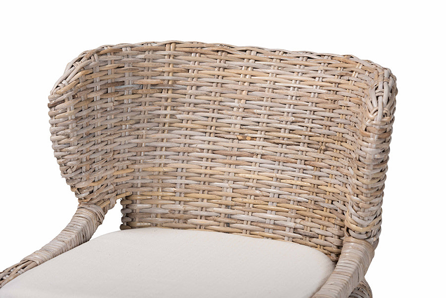bali & pari Niesha Kubu Rattan Counter Stool with Cushion - Handwoven Wicker Accent Stool with Flared Arms Design for Kitchen Island