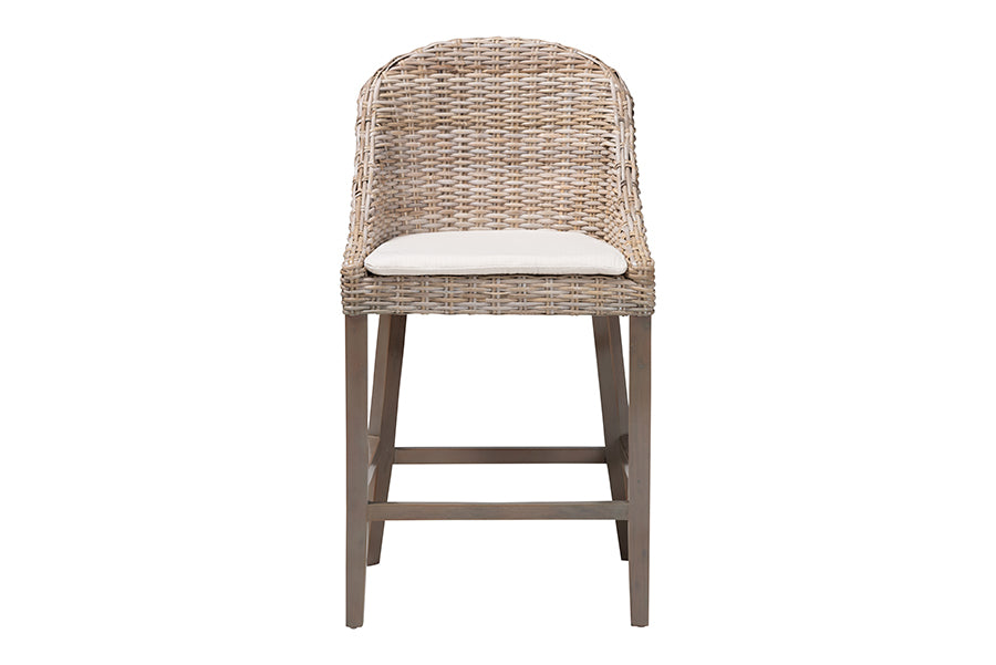 bali & pari Lara Kubu Rattan Counter Stool with Cushion - Handwoven Wicker Accent Stool with Wingback Design for Kitchen Island