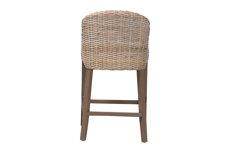 bali & pari Lara Kubu Rattan Counter Stool with Cushion - Handwoven Wicker Accent Stool with Wingback Design for Kitchen Island
