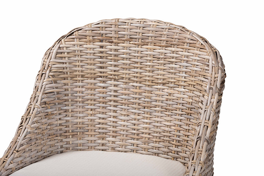 bali & pari Lara Kubu Rattan Counter Stool with Cushion - Handwoven Wicker Accent Stool with Wingback Design for Kitchen Island