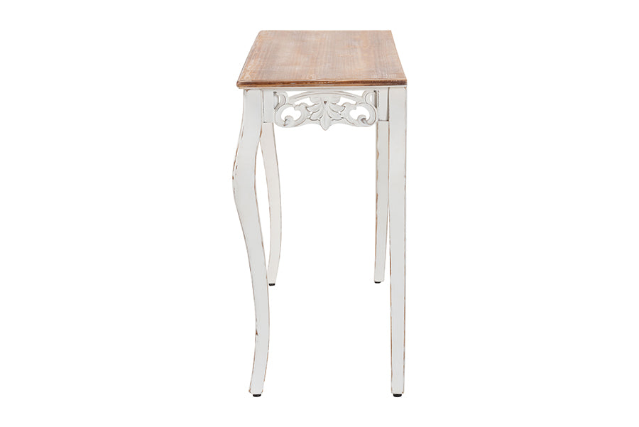 Baxton Studio Riquin Distressed Wood Console Table - Carved Wood Accent Table with Floral Motif and Two-Tone Finishing