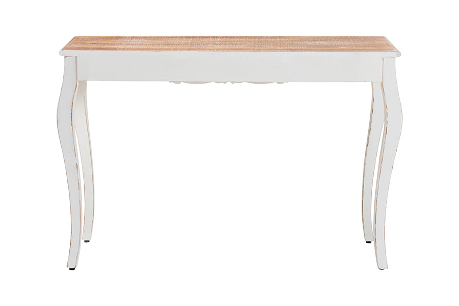Baxton Studio Riquin Distressed Wood Console Table - Carved Wood Accent Table with Floral Motif and Two-Tone Finishing
