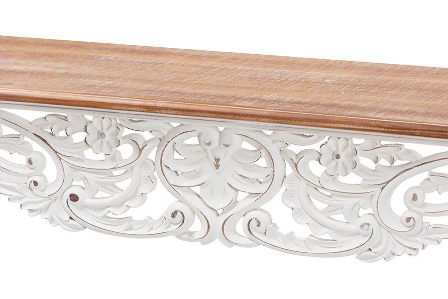 Baxton Studio Riquin Distressed Wood Console Table - Carved Wood Accent Table with Floral Motif and Two-Tone Finishing