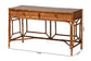 bali & pari Basile Marbled Tortoise Natural Rattan Desk - 2-Drawer Writing Desk with Open Geometric Frame and Woven Detailing for Home Office