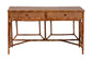 bali & pari Basile Marbled Tortoise Natural Rattan Desk - 2-Drawer Writing Desk with Open Geometric Frame and Woven Detailing for Home Office