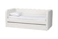 Baxton Studio Palmer Cream Teddy-Bear Fabric Daybed with Rolling Trundle - Scalloped Edge Daybed with Plush Upholstery, Modern Sofa Bed for Bedroom or Guest Room, Twin
