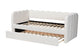 Baxton Studio Palmer Cream Teddy-Bear Fabric Daybed with Rolling Trundle - Scalloped Edge Daybed with Plush Upholstery, Modern Sofa Bed for Bedroom or Guest Room, Twin