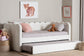 Baxton Studio Palmer Cream Teddy-Bear Fabric Daybed with Rolling Trundle - Scalloped Edge Daybed with Plush Upholstery, Modern Sofa Bed for Bedroom or Guest Room, Twin