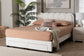 Baxton Studio Caradonna Cream Teddy-Bear Fabric Bed with Storage Drawers - Fully Upholstered Platform Bed with Scalloped Headboard, Queen