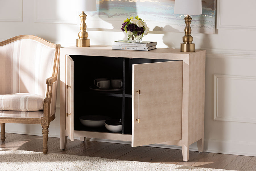Baxton Studio Nira Faux Shagreen Storage Cabinet - Contemporary 2-Door Accent Sideboard with Sleek Metal Handles, for Entryway or Living Room