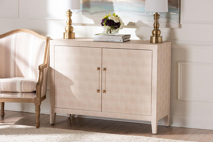 Baxton Studio Nira Faux Shagreen Storage Cabinet - Contemporary 2-Door Accent Sideboard with Sleek Metal Handles, for Entryway or Living Room
