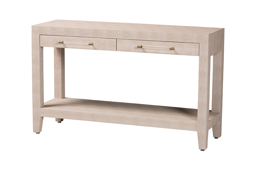 Baxton Studio Nira Faux Shagreen Console Table - Contemporary Accent Display Piece with 2 Drawers and Open Shelf, Storage Solution for Entryway or Living Room