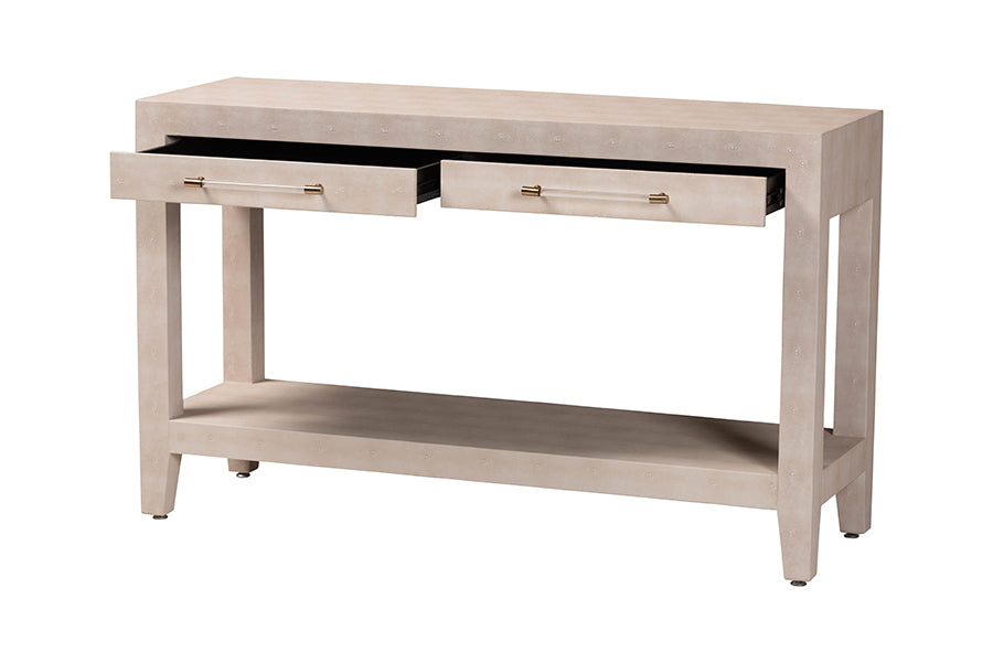 Baxton Studio Nira Faux Shagreen Console Table - Contemporary Accent Display Piece with 2 Drawers and Open Shelf, Storage Solution for Entryway or Living Room