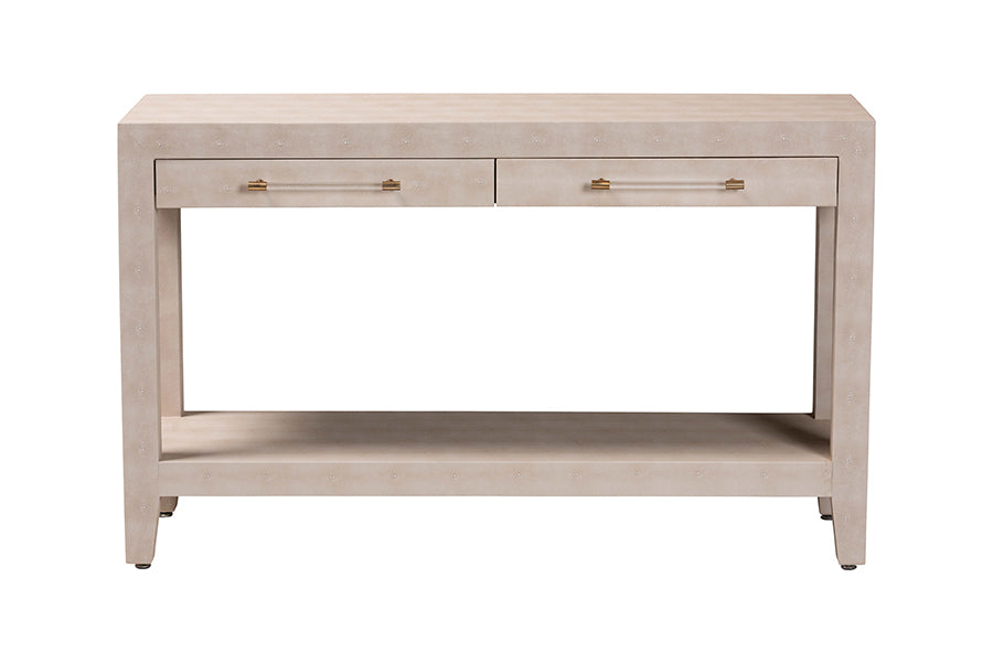 Baxton Studio Nira Faux Shagreen Console Table - Contemporary Accent Display Piece with 2 Drawers and Open Shelf, Storage Solution for Entryway or Living Room