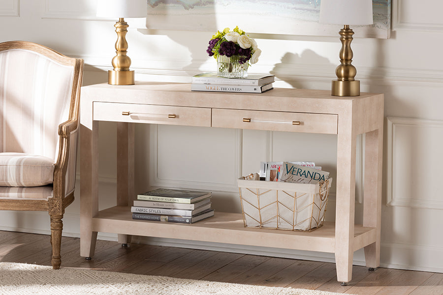 Baxton Studio Nira Faux Shagreen Console Table - Contemporary Accent Display Piece with 2 Drawers and Open Shelf, Storage Solution for Entryway or Living Room