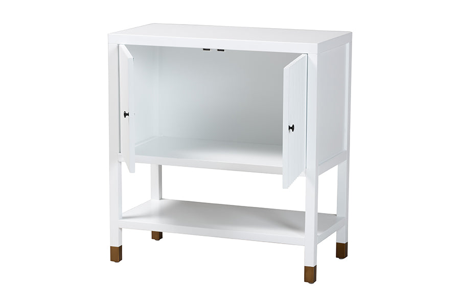 bali & pari Aiden Fluted Sideboard - 2-Door Accent Storage Cabinet with Open Shelf and Raised Legs, Compact Entryway or Dining Room Cabinet