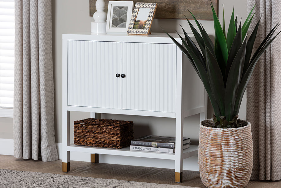 bali & pari Aiden Fluted Sideboard - 2-Door Accent Storage Cabinet with Open Shelf and Raised Legs, Compact Entryway or Dining Room Cabinet