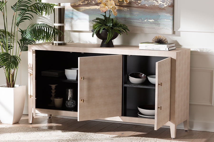 Baxton Studio Nira Faux Shagreen Sideboard - Contemporary 3-Door Buffet Storage Cabinet with Sleek Handles for Dining Room or Living Room