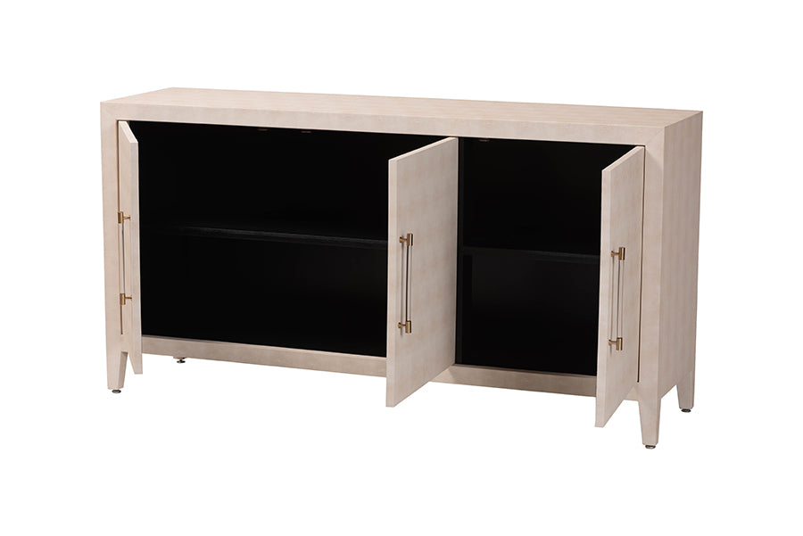 Baxton Studio Nira Faux Shagreen Sideboard - Contemporary 3-Door Buffet Storage Cabinet with Sleek Handles for Dining Room or Living Room