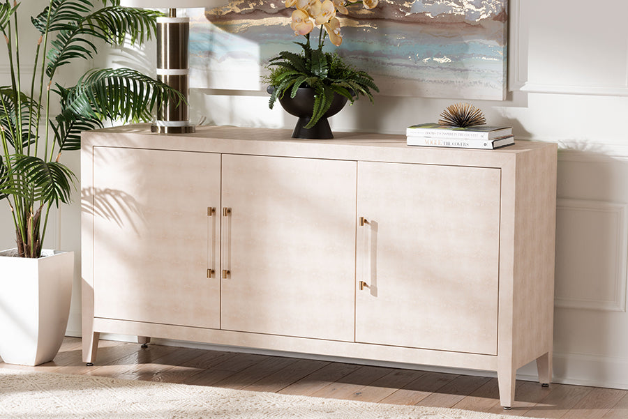 Baxton Studio Nira Faux Shagreen Sideboard - Contemporary 3-Door Buffet Storage Cabinet with Sleek Handles for Dining Room or Living Room