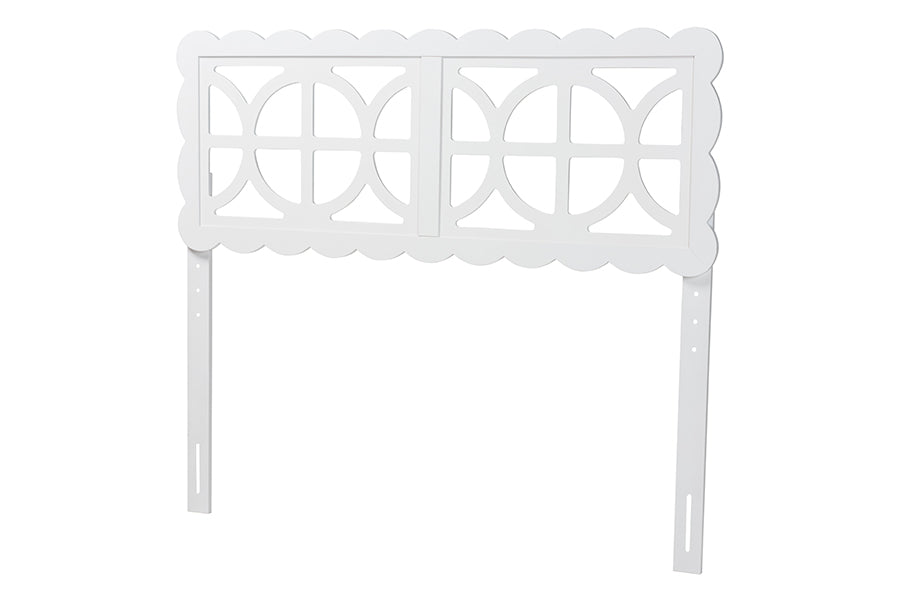 Baxton Studio Nansen Wood Headboard with Scalloped Frame - Geometric Cutout Decorative Panel for Bed Frame, Modern Coastal Bedroom Accent with Adjustable Height, Full, White