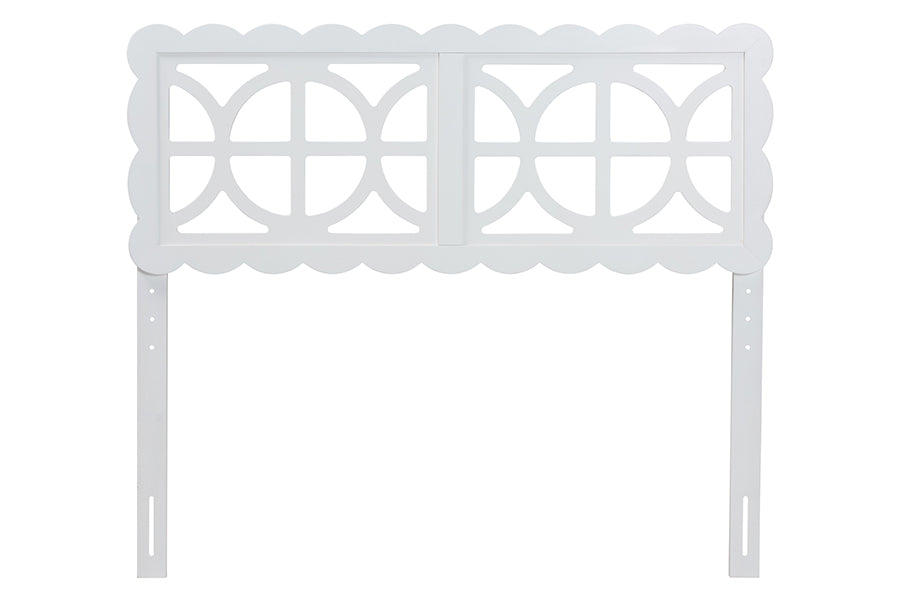 Baxton Studio Nansen Wood Headboard with Scalloped Frame - Geometric Cutout Decorative Panel for Bed Frame, Modern Coastal Bedroom Accent with Adjustable Height, Full, White