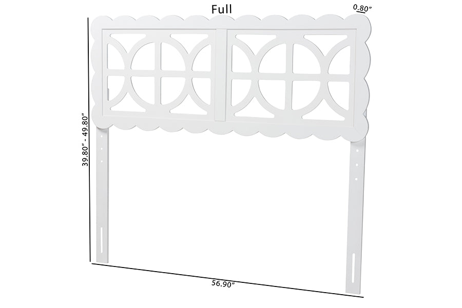 Baxton Studio Nansen Wood Headboard with Scalloped Frame - Geometric Cutout Decorative Panel for Bed Frame, Modern Coastal Bedroom Accent with Adjustable Height, Full, White