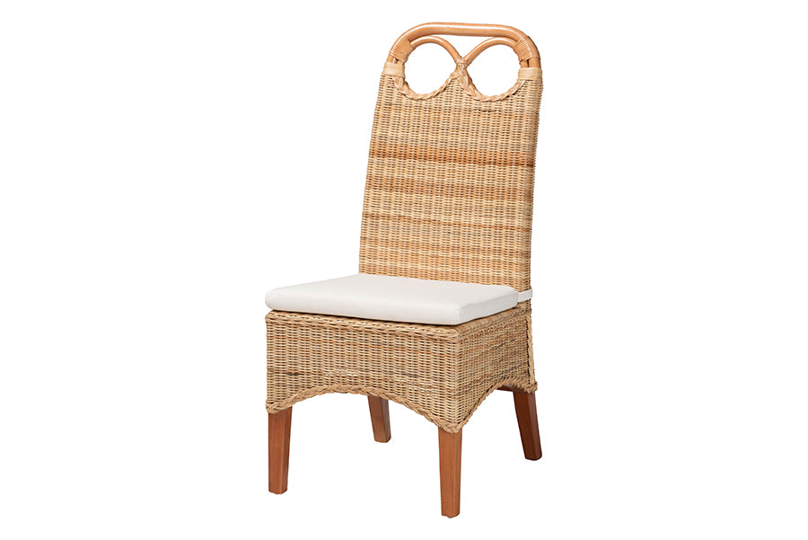 bali & pari Dyna Natural Rattan Dining Chair - Handwoven Wicker Side Chair with Removable Cushion and Loop Backrest, Boho Coastal Seating for Dining Room or Kitchen