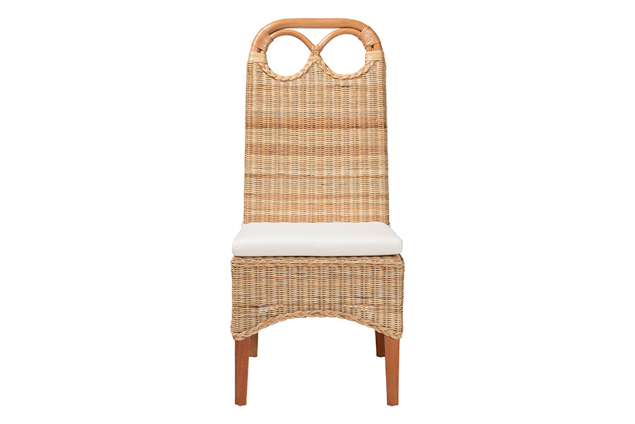 bali & pari Dyna Natural Rattan Dining Chair - Handwoven Wicker Side Chair with Removable Cushion and Loop Backrest, Boho Coastal Seating for Dining Room or Kitchen