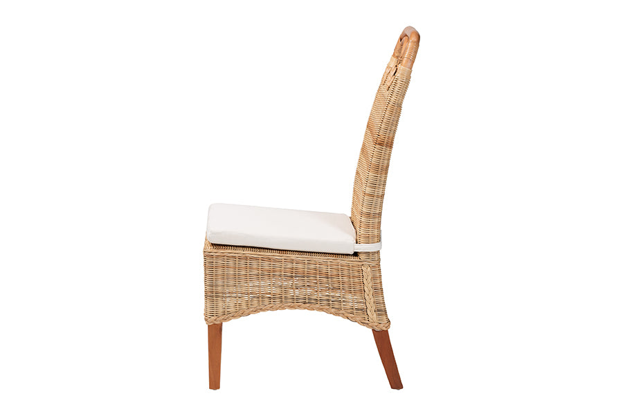 bali & pari Dyna Natural Rattan Dining Chair - Handwoven Wicker Side Chair with Removable Cushion and Loop Backrest, Boho Coastal Seating for Dining Room or Kitchen