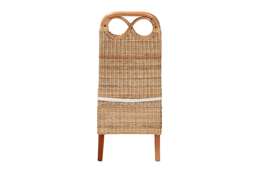 bali & pari Dyna Natural Rattan Dining Chair - Handwoven Wicker Side Chair with Removable Cushion and Loop Backrest, Boho Coastal Seating for Dining Room or Kitchen