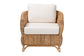 bali & pari Roma Rattan and Seagrass Armchair with Cushions - Handwoven Lounge Chair with Wide Armrests and Sculptural Base, Boho Coastal Living Room Furniture