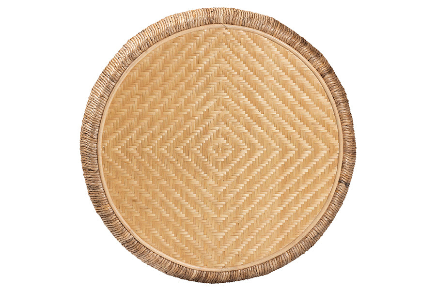 bali & pari Roma Rattan and Seagrass Coffee Table - Low Profile Boho Accent Table with Textured Design and Natural Finish, Handcrafted Rattan Centerpiece for Living Room or Lounge