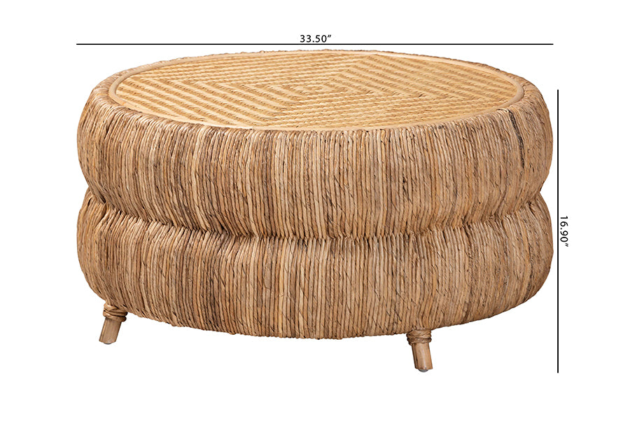 bali & pari Roma Rattan and Seagrass Coffee Table - Low Profile Boho Accent Table with Textured Design and Natural Finish, Handcrafted Rattan Centerpiece for Living Room or Lounge