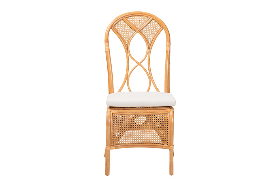 bali & pari Elsa Natural Rattan Dining Chair - Handcrafted Wicker Side Chair with Openwork Back and Woven Detailing, Coastal Boho Seating for Dining Room or Kitchen