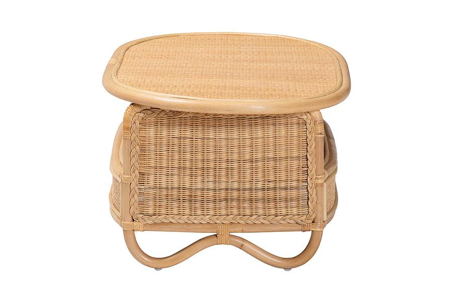 bali & pari Dyna Natural Rattan Coffee Table with Open Shelf - Handwoven Wicker Accent Table with Oval Tabletop and Braided Weavings, Coastal Boho Living Room Centerpiece