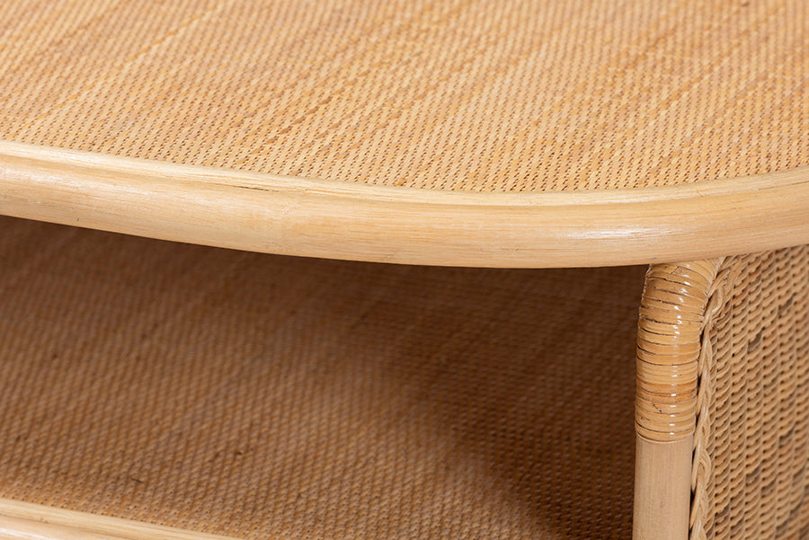 bali & pari Dyna Natural Rattan Coffee Table with Open Shelf - Handwoven Wicker Accent Table with Oval Tabletop and Braided Weavings, Coastal Boho Living Room Centerpiece