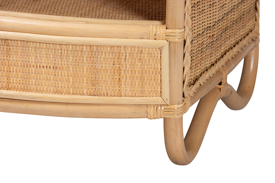 bali & pari Dyna Natural Rattan Coffee Table with Open Shelf - Handwoven Wicker Accent Table with Oval Tabletop and Braided Weavings, Coastal Boho Living Room Centerpiece