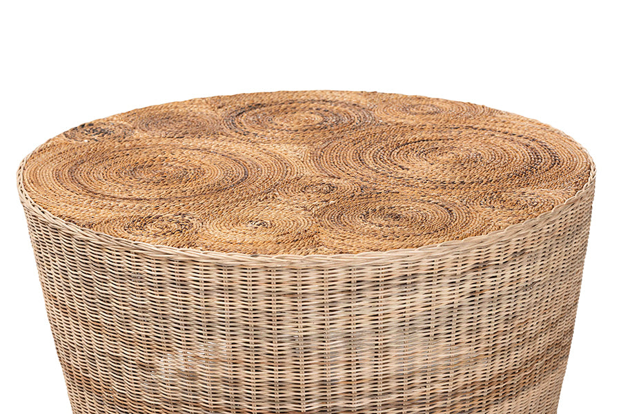 bali & pari Hosanna Natural Rattan Coffee Table - Handwoven Wicker Accent Table with Textured Spiral Top for Living Room or Lounge
