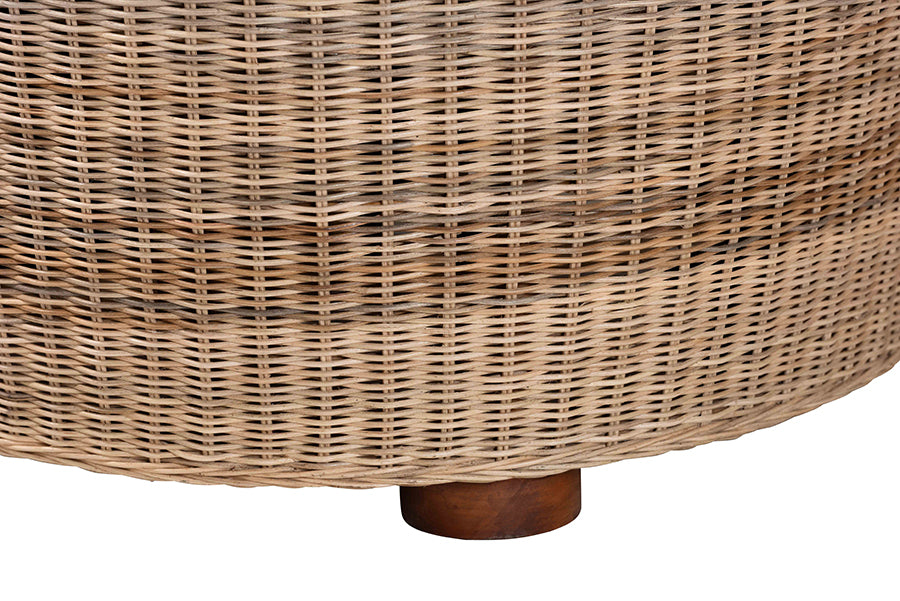 bali & pari Hosanna Natural Rattan Coffee Table - Handwoven Wicker Accent Table with Textured Spiral Top for Living Room or Lounge