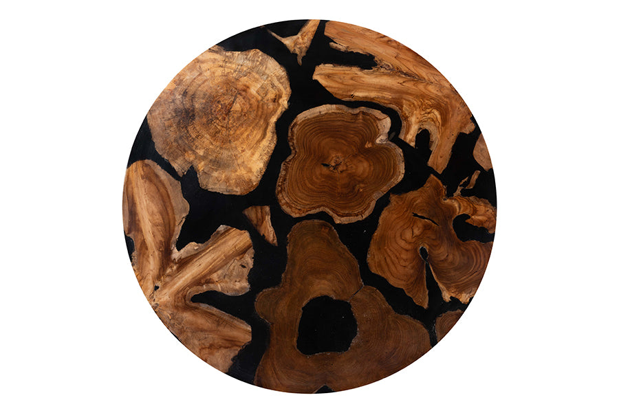 bali & pari Agata Wood and Epoxy Resin Coffee Table - Handcrafted Live Edge Teak Accent Table with Sculptural Base