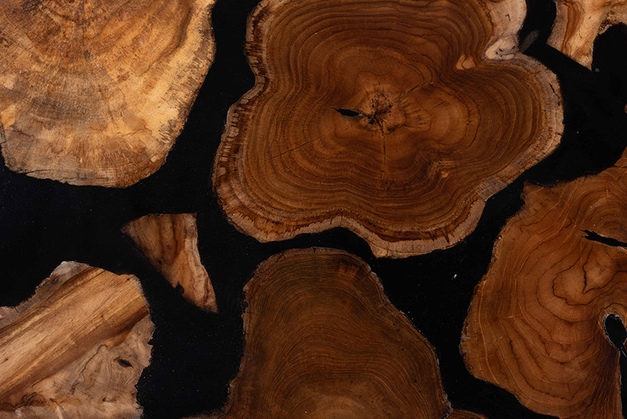 bali & pari Agata Wood and Epoxy Resin Coffee Table - Handcrafted Live Edge Teak Accent Table with Sculptural Base