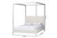 Baxton Studio Aerona Boucle Upholstered Canopy Bed - Four Poster Platform Bed with Channel-Tufted Headboard, Cream, Queen